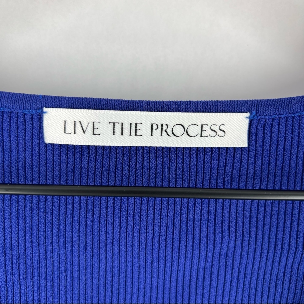 Live In Process‎ Verso Cropped Wrap Effect Ribbed Stretch Knit Top In Blue - Picture 3 of 12
